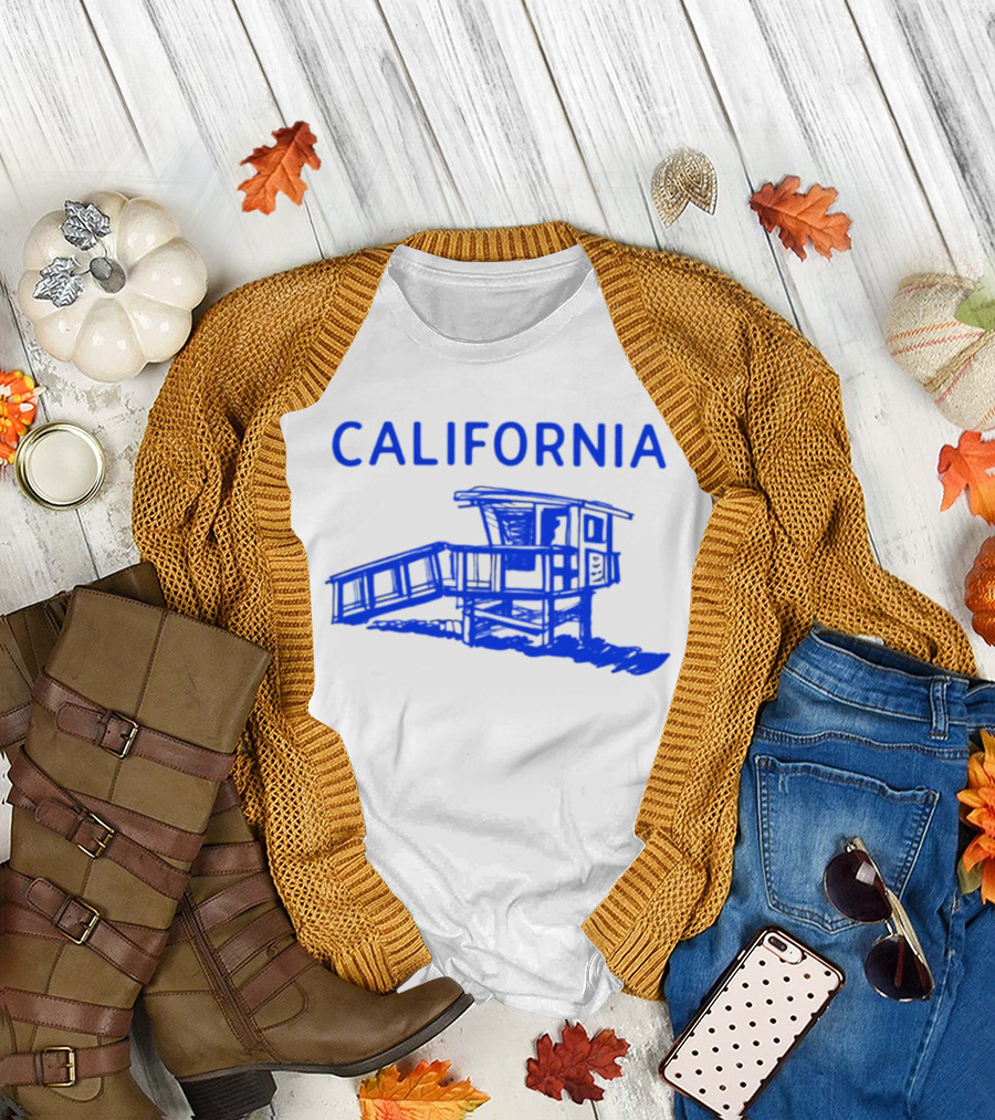 California Beach Sketch Lifeguard Tower T-Shirt