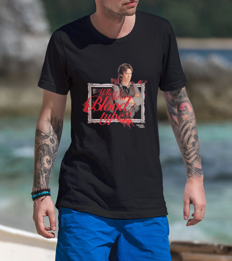 The Vampire Diaries Damon Salvatore What's Your Blood Type Framed T-Shirt