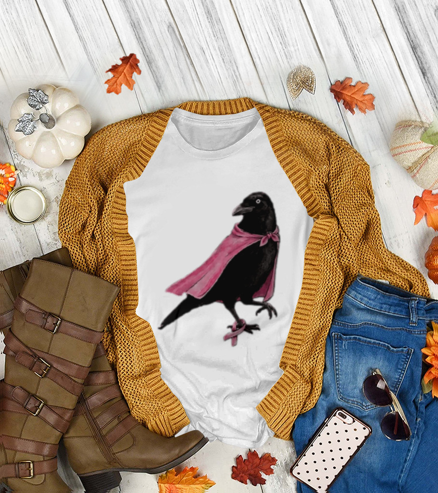 Breast Cancer Awareness Month Pink Ribbon Crow We Wear Pink In October T-Shirt