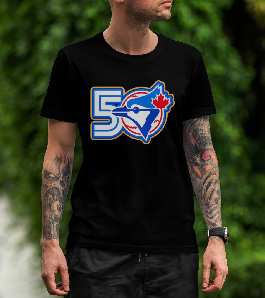 Toronto Blue Jays 50th Anniversary Logo With Maple Leaf And Baseball T-Shirt