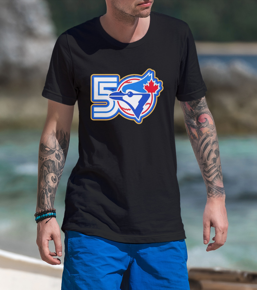 Toronto Blue Jays 50th Anniversary Logo With Maple Leaf And Baseball T-Shirt