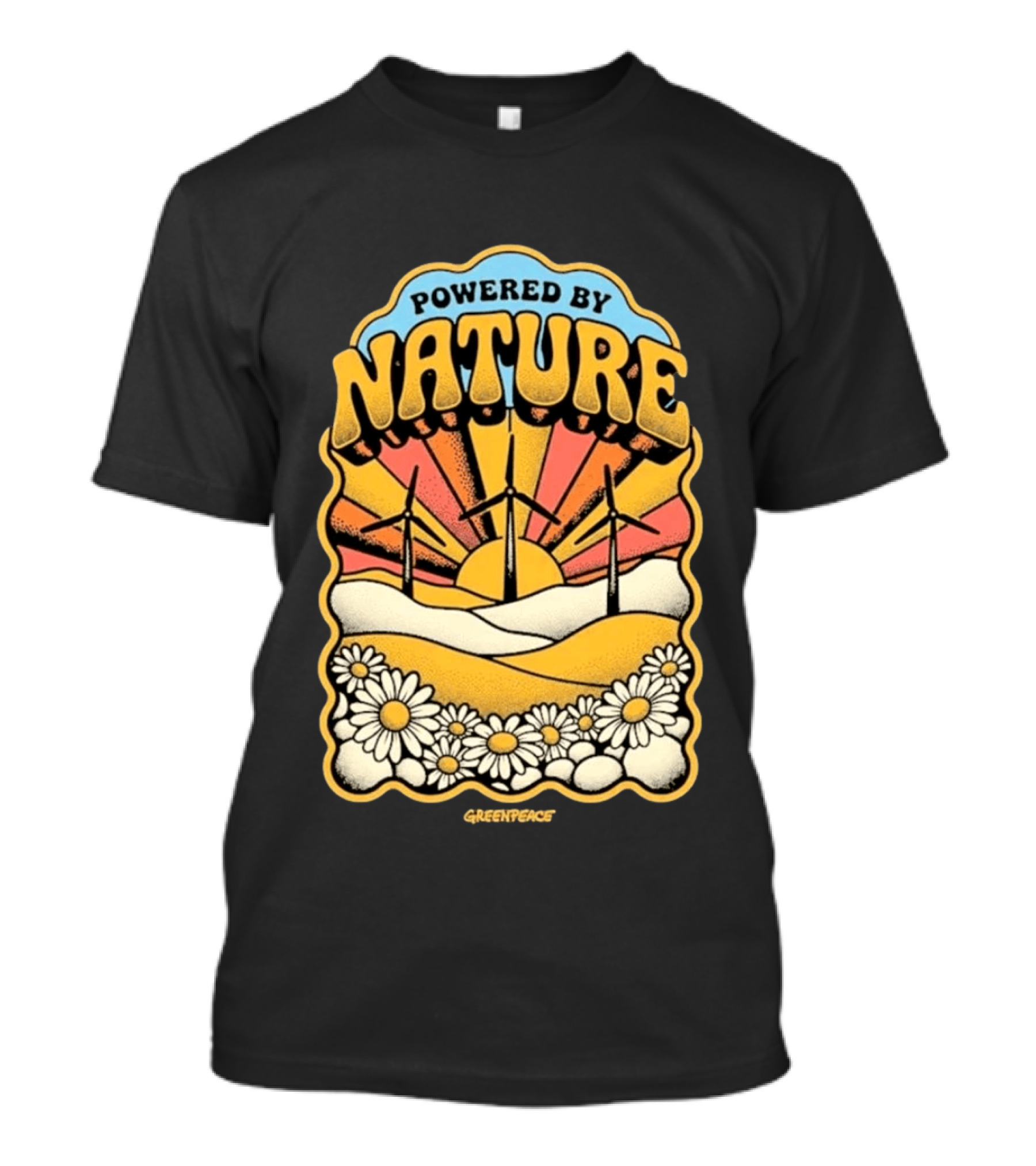 Powered By Nature Wind Turbines Sunflowers Greenpeace T-Shirt