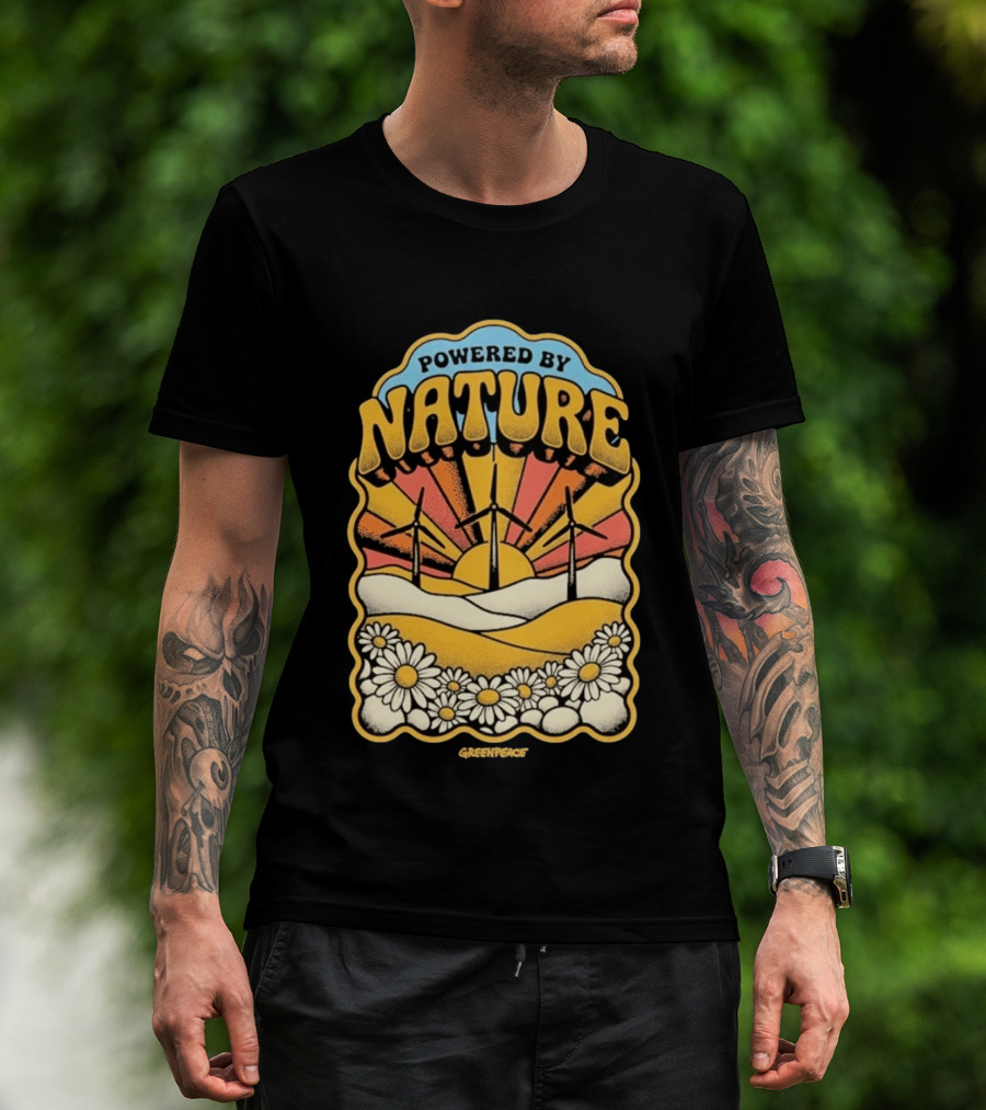 Powered By Nature Wind Turbines Sunflowers Greenpeace T-Shirt