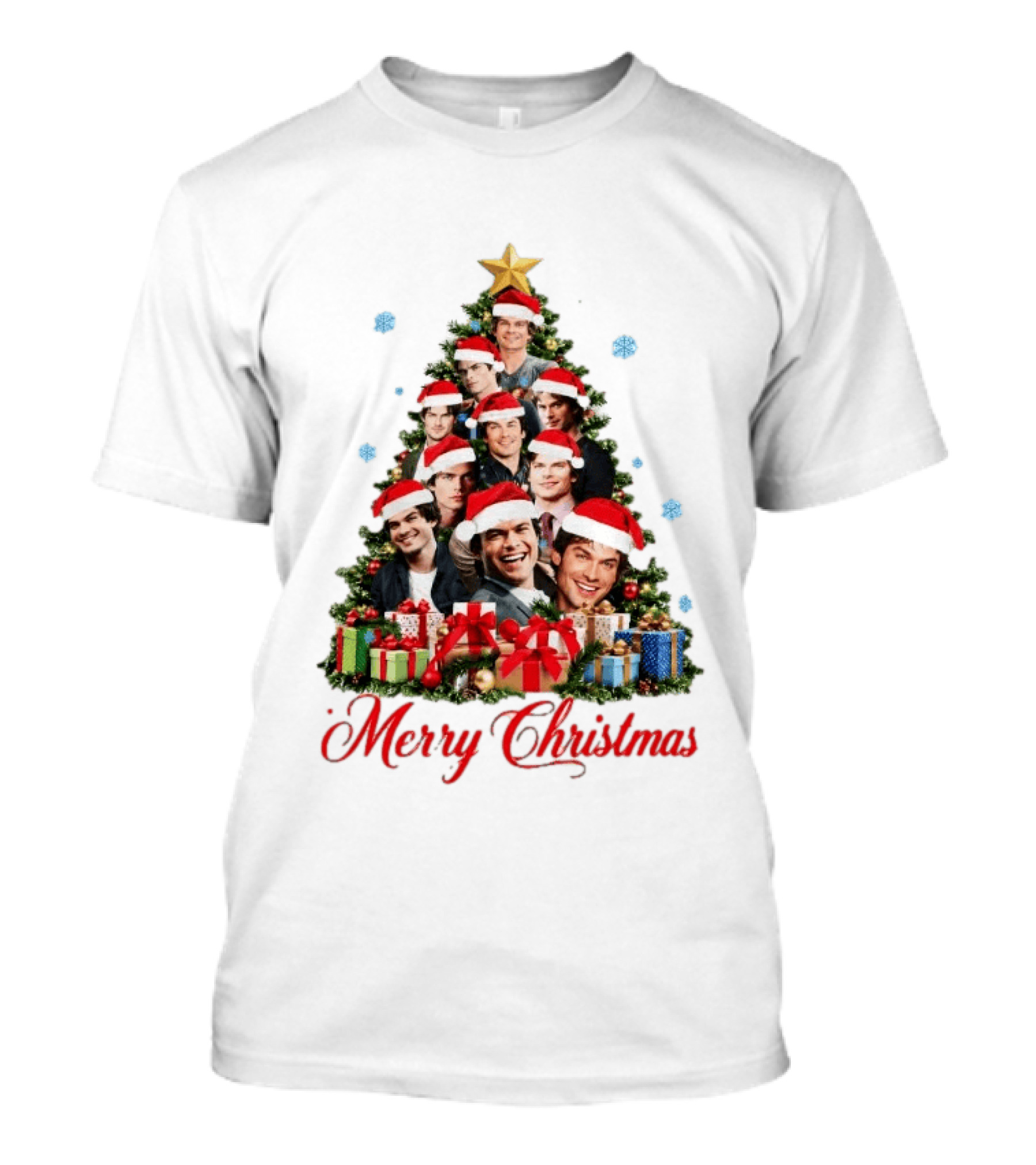 Merry Christmas All I Want For Christmas Is Damon Salvatore Santa Hat Christmas Tree T-Shirt