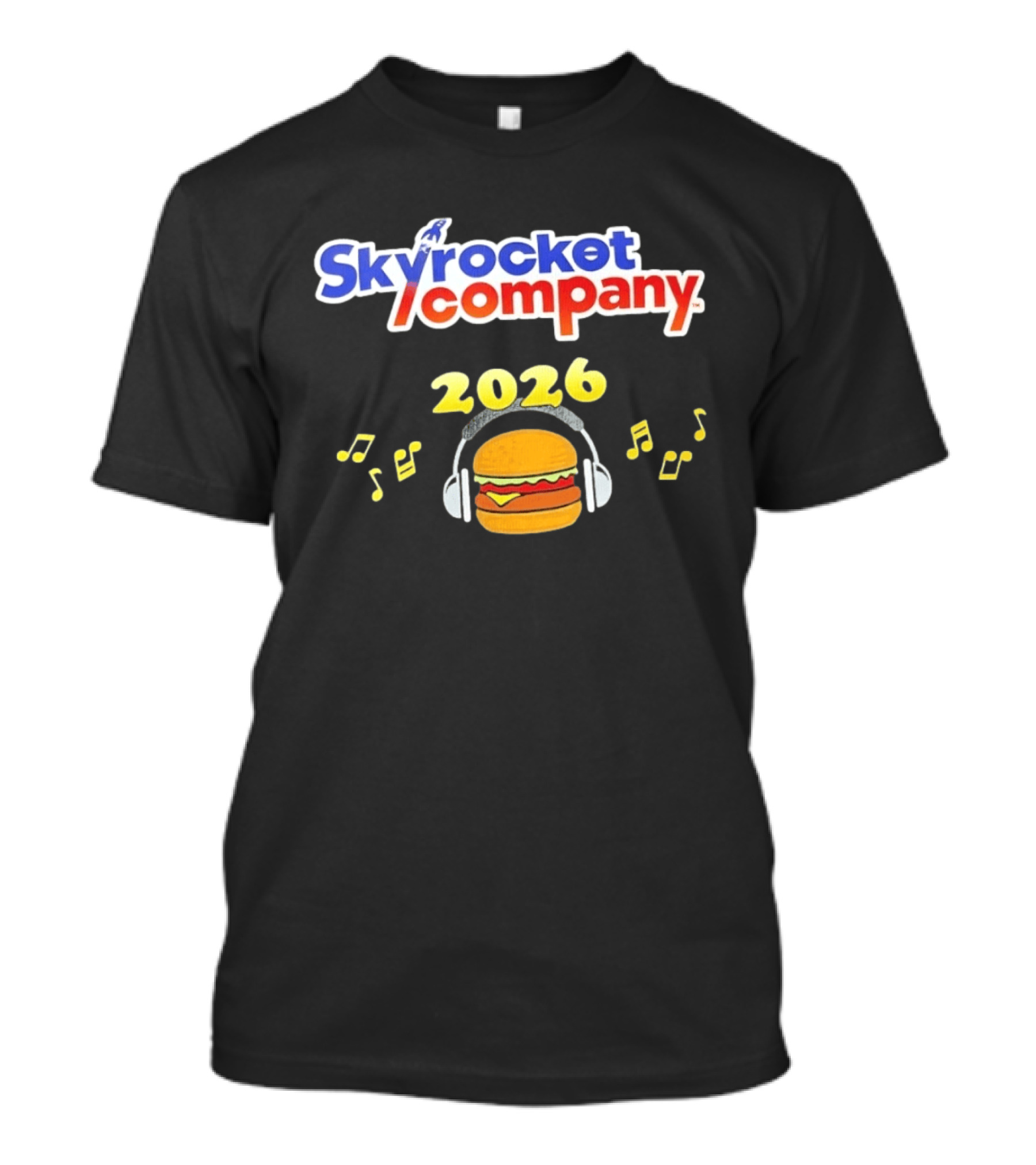Skyrocket Company 2026 Burger Headphones Musical Notes T-Shirt