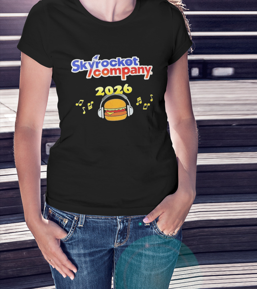 Skyrocket Company 2026 Burger Headphones Musical Notes T-Shirt