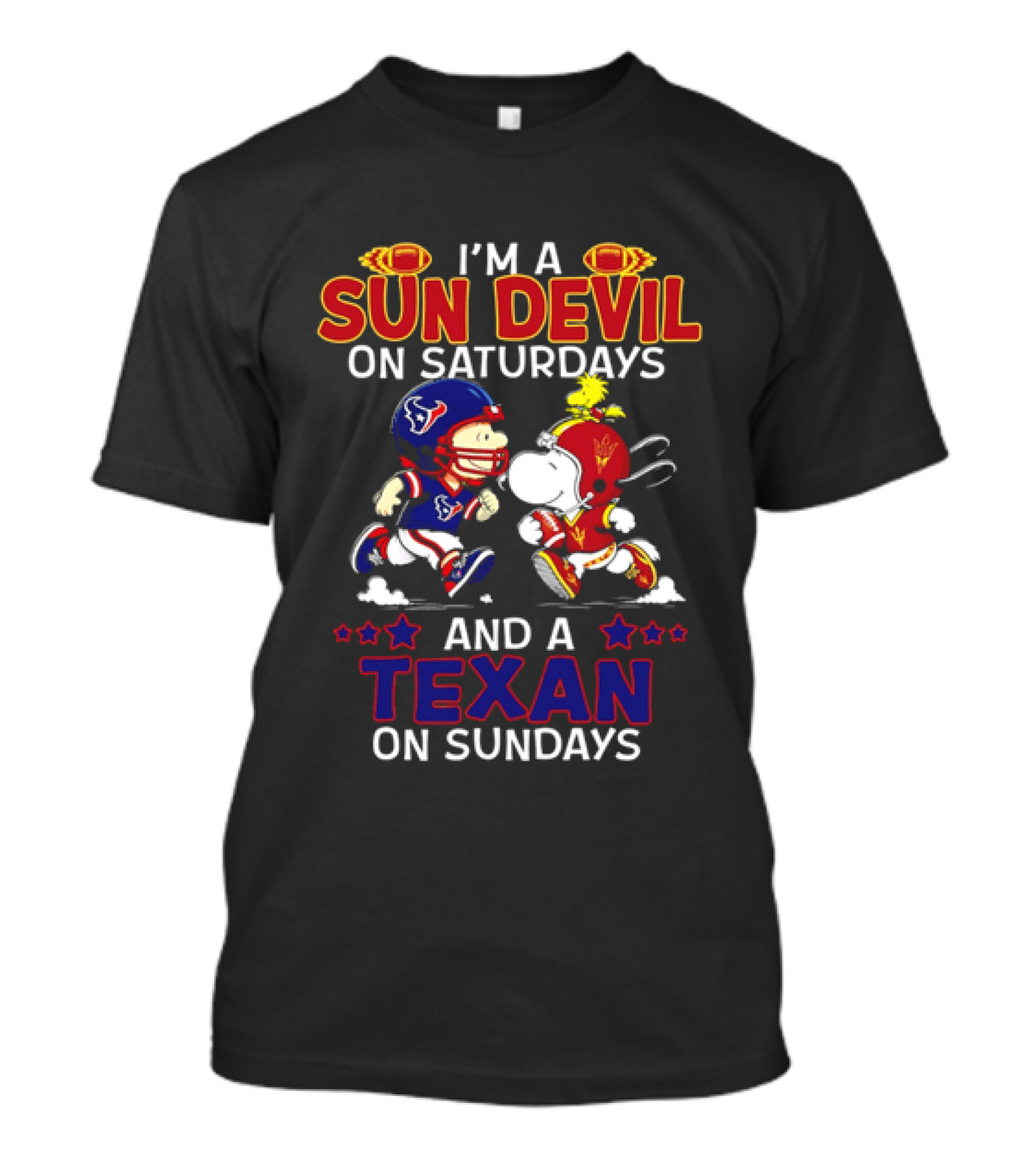 I'm A Sun Devil On Saturdays And A Texan On Sundays Snoopy Charlie Brown Football T-Shirt
