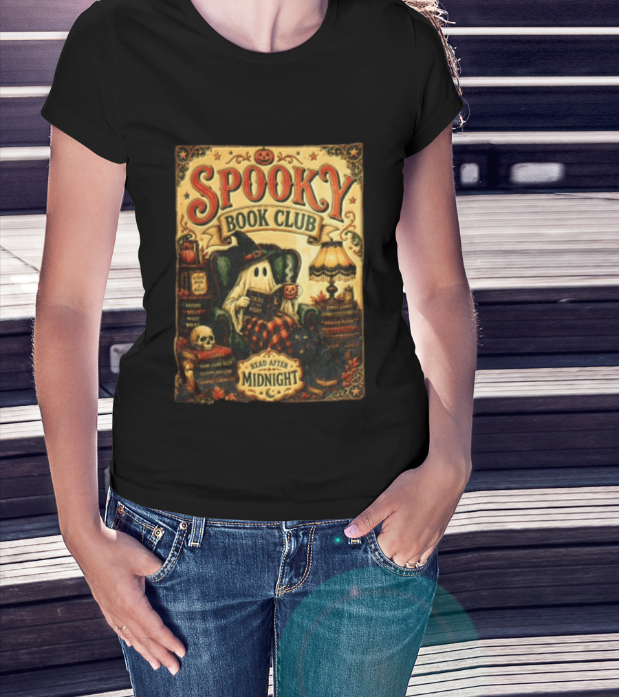 Spooky Book Club Ghost Reading Tales At Midnight Halloween T-Shirt