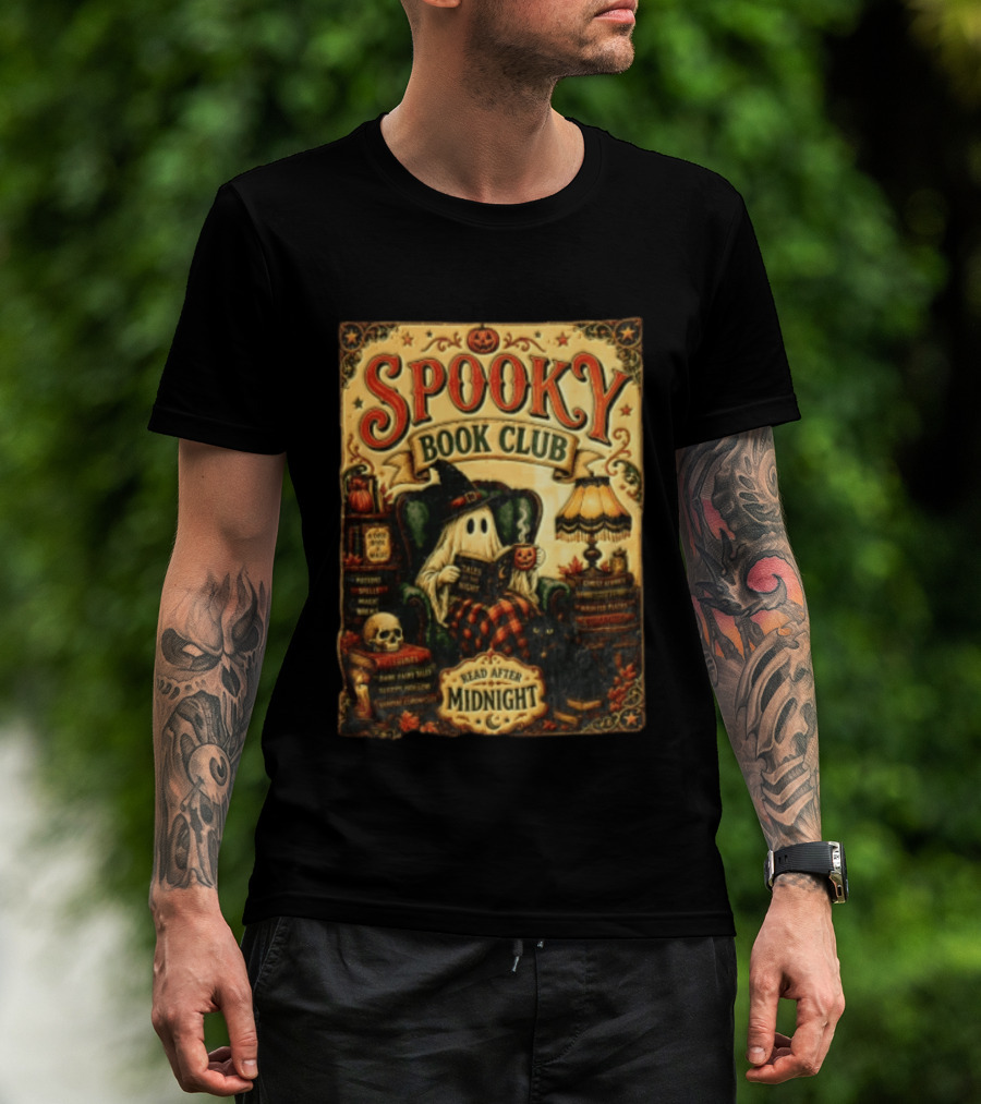Spooky Book Club Ghost Reading Tales At Midnight Halloween T-Shirt