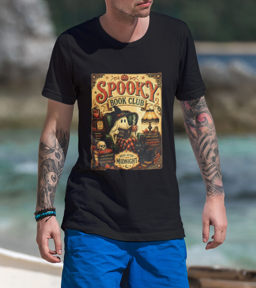 Spooky Book Club Ghost Reading Tales At Midnight Halloween T-Shirt
