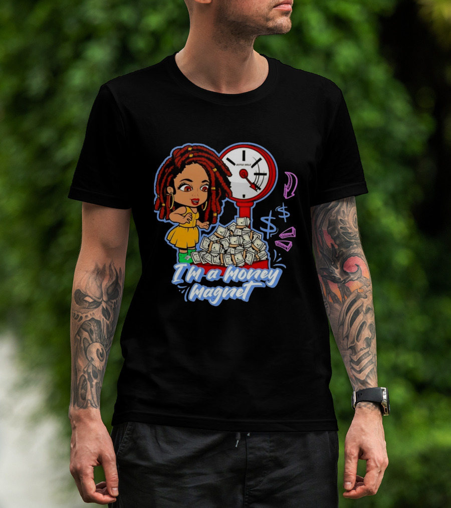 I'm A Money Magnet Hustle Skillz Wealth Mindset Cartoon Woman With Cash T-Shirt