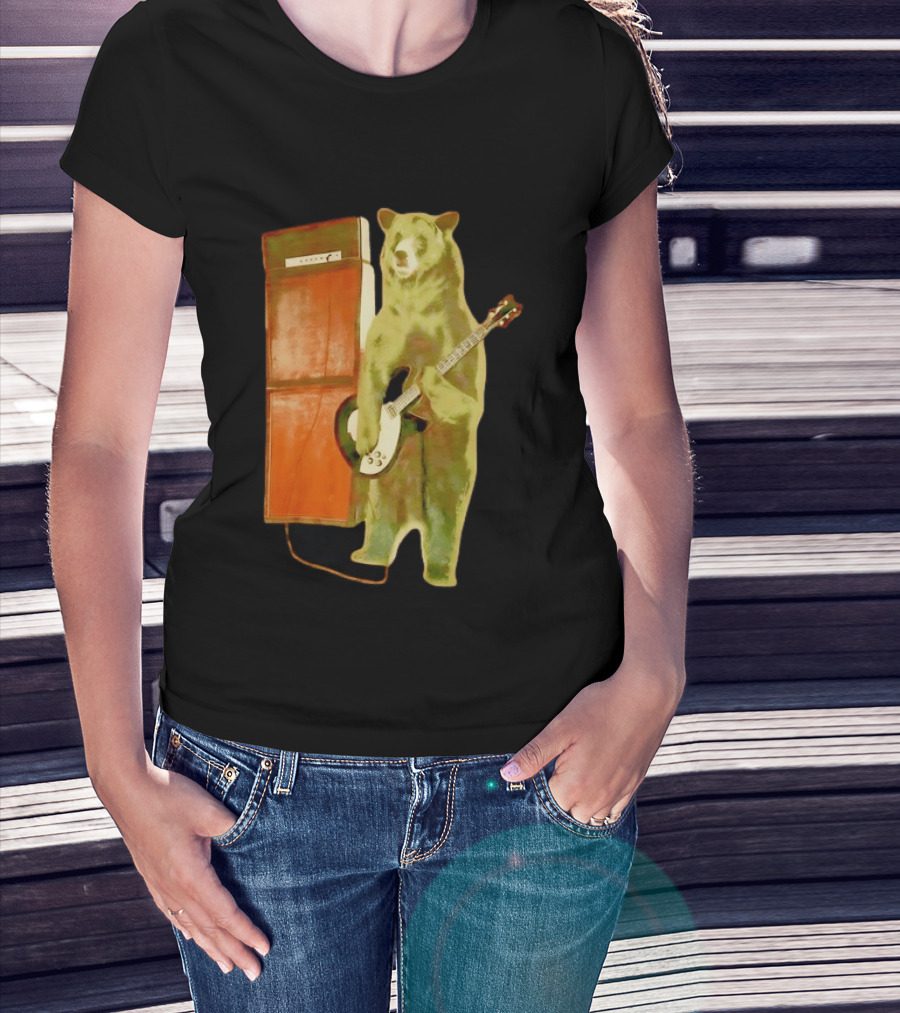 Bear Playing Electric Guitar With Amplifier Retro Vibe T-Shirt