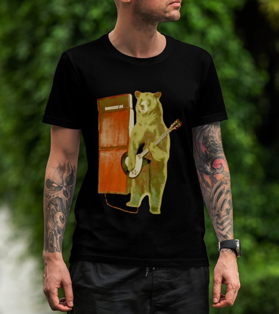 Bear Playing Electric Guitar With Amplifier Retro Vibe T-Shirt