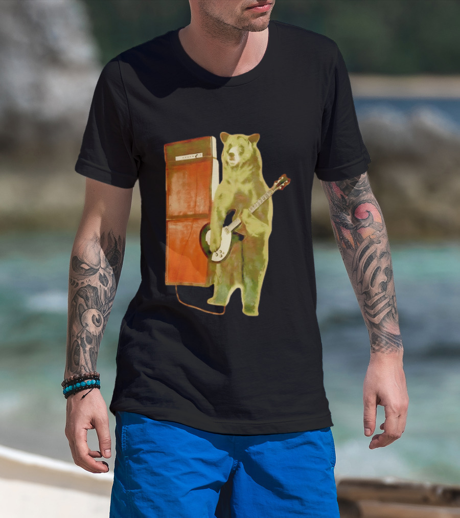 Bear Playing Electric Guitar With Amplifier Retro Vibe T-Shirt