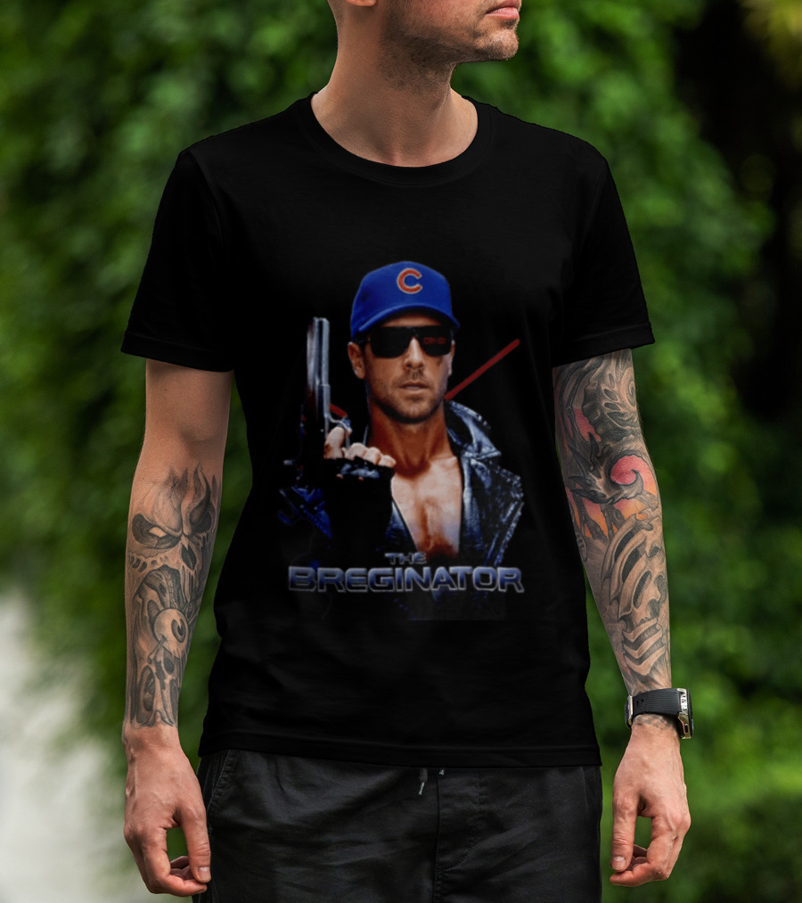 The Breginator Terminator Chicago Cubs Sunglasses Holding Gun T-Shirt