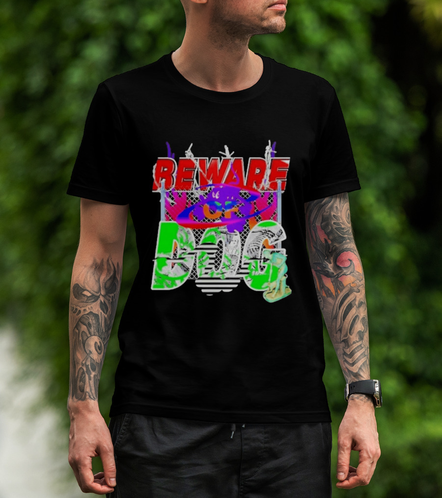 Beware Of Dog Streetwear Urban Graffiti Chain Link Fence T-Shirt