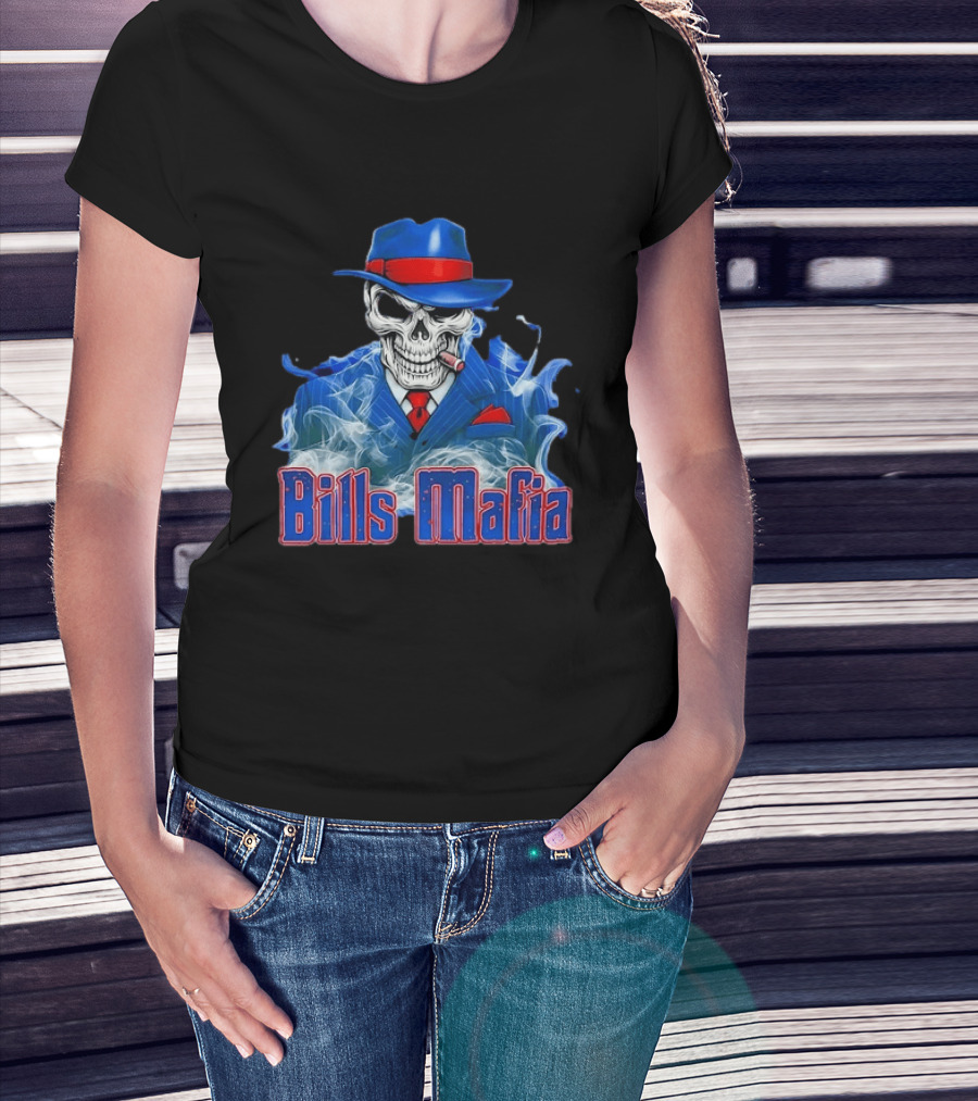 Bills Mafia Skull Smoking Cigar In Suit And Hat T-Shirt