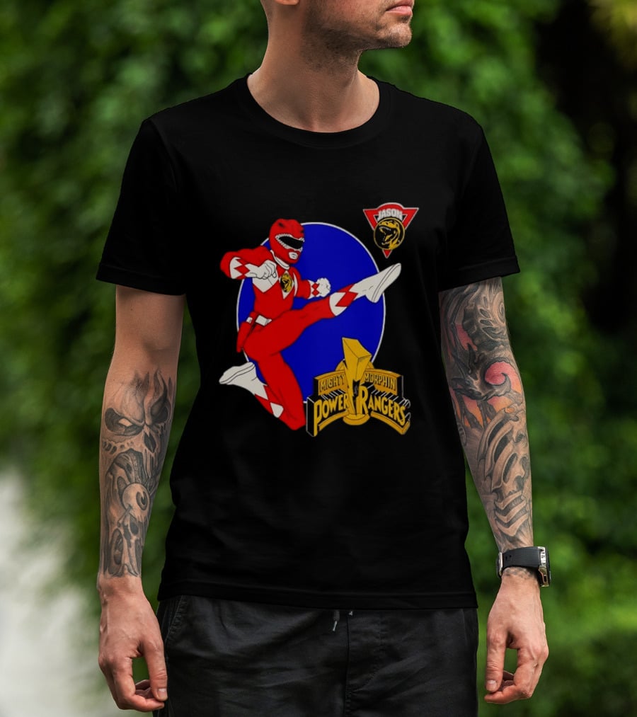 Jason Red Ranger Mighty Morphin Power Rangers Iconic Kick Pose Lion T-Shirt