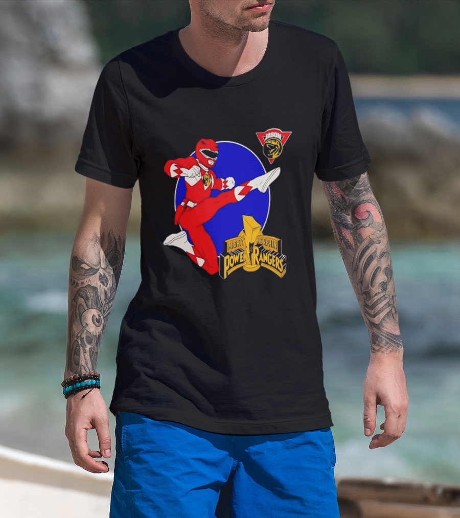 Jason Red Ranger Mighty Morphin Power Rangers Iconic Kick Pose Lion T-Shirt