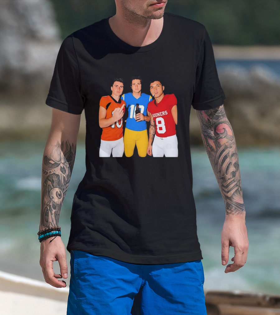 Bo Nix Justin Herbert Dillon Gabriel Football Players Gesture And Cigarette T-Shirt