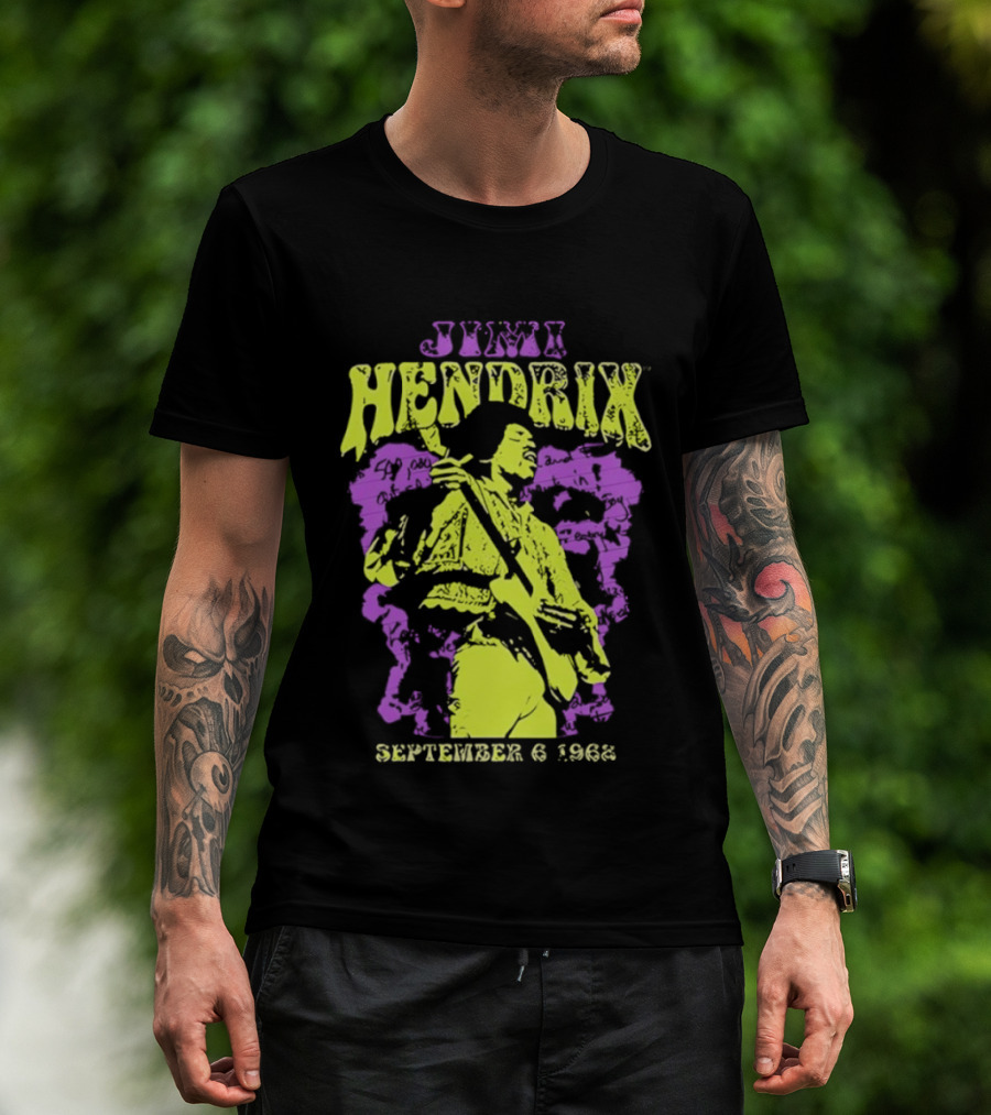 Jimi Hendrix September 6 1968 Concert Rock Legend Iconic Purple Yellow T-Shirt