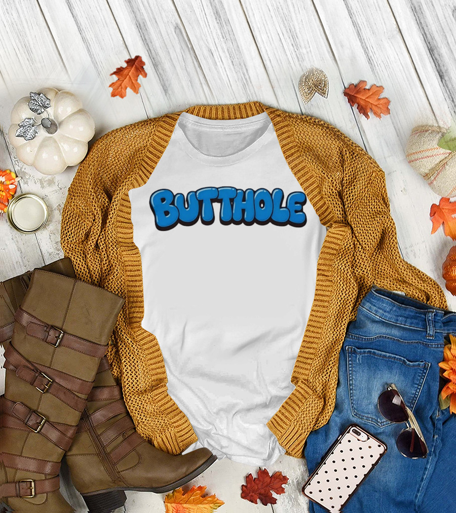 Butthole Bubble Letter Graffiti Blue T-Shirt