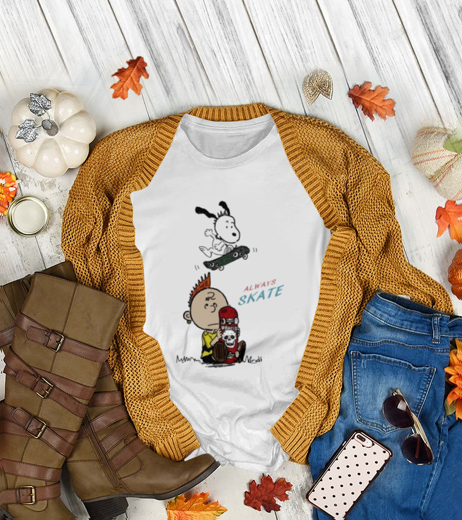 Charlie Brown Snoopy Always Skate NOFX Rancid T-Shirt