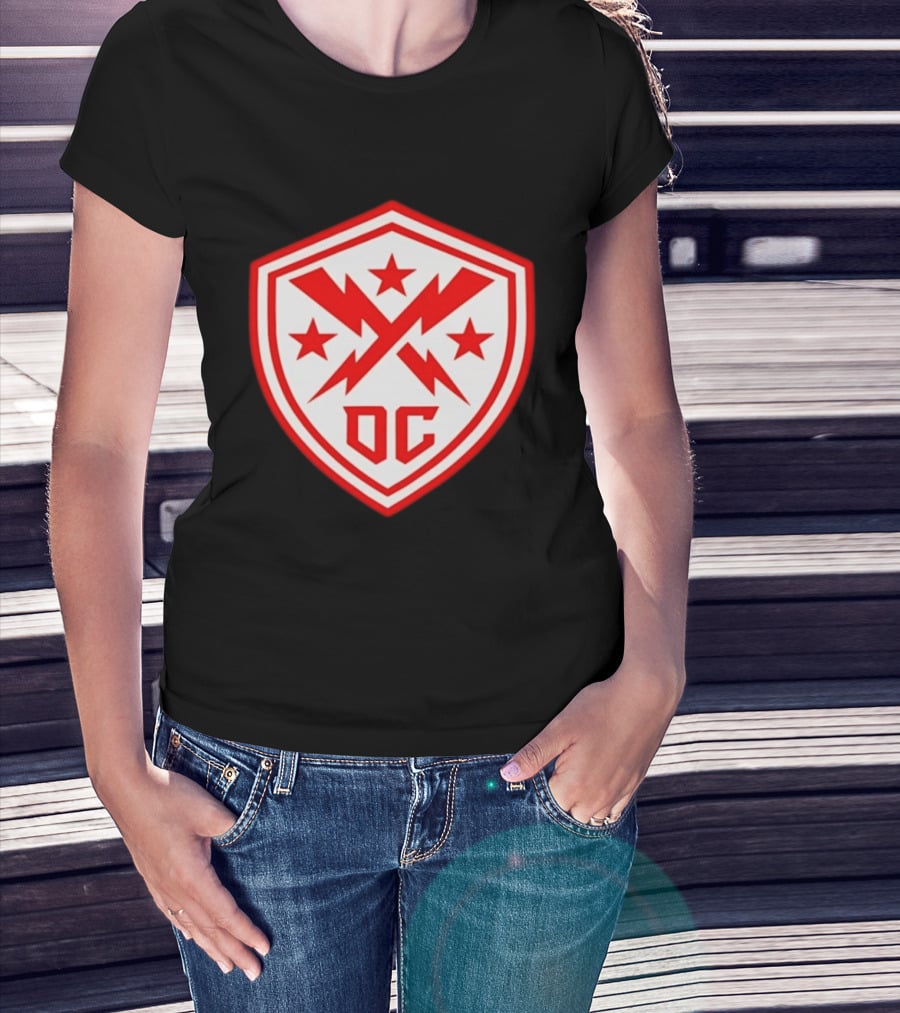 DC Shield Lightning Bolts Stars Emblem Red White T-Shirt