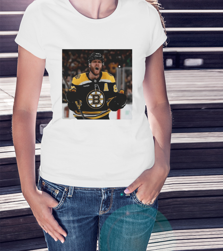 David Pastrnak Bruins Captain Announcement With Iconic Team Jersey Celebration T-Shirt