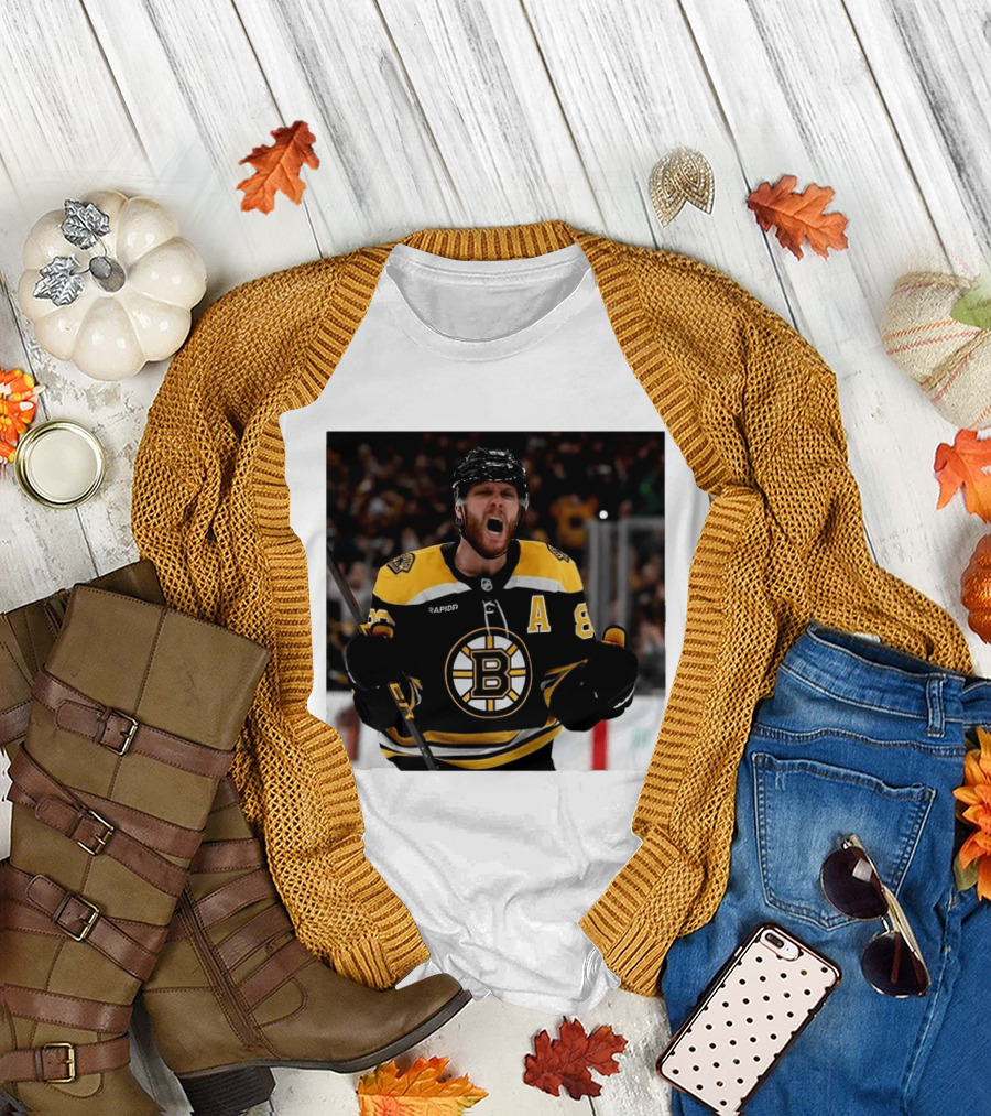 David Pastrnak Bruins Captain Announcement With Iconic Team Jersey Celebration T-Shirt