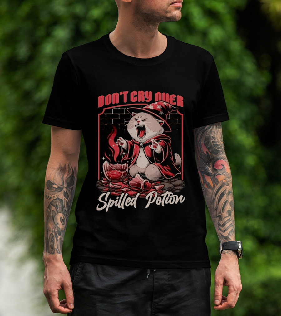 Don't Cry Over Spilled Potion Wizard Cat Magic T-Shirt