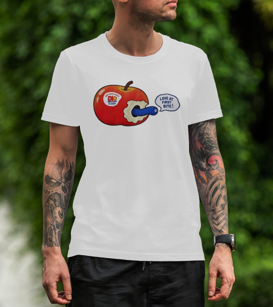 Gap Tooth Smile DJ No 2929 Love At First Bite Apple And Worm T-Shirt