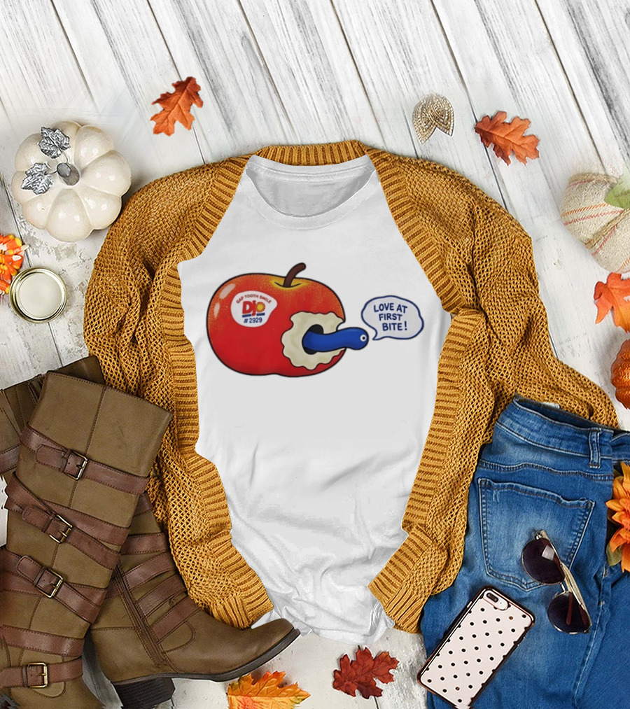 Gap Tooth Smile DJ No 2929 Love At First Bite Apple And Worm T-Shirt