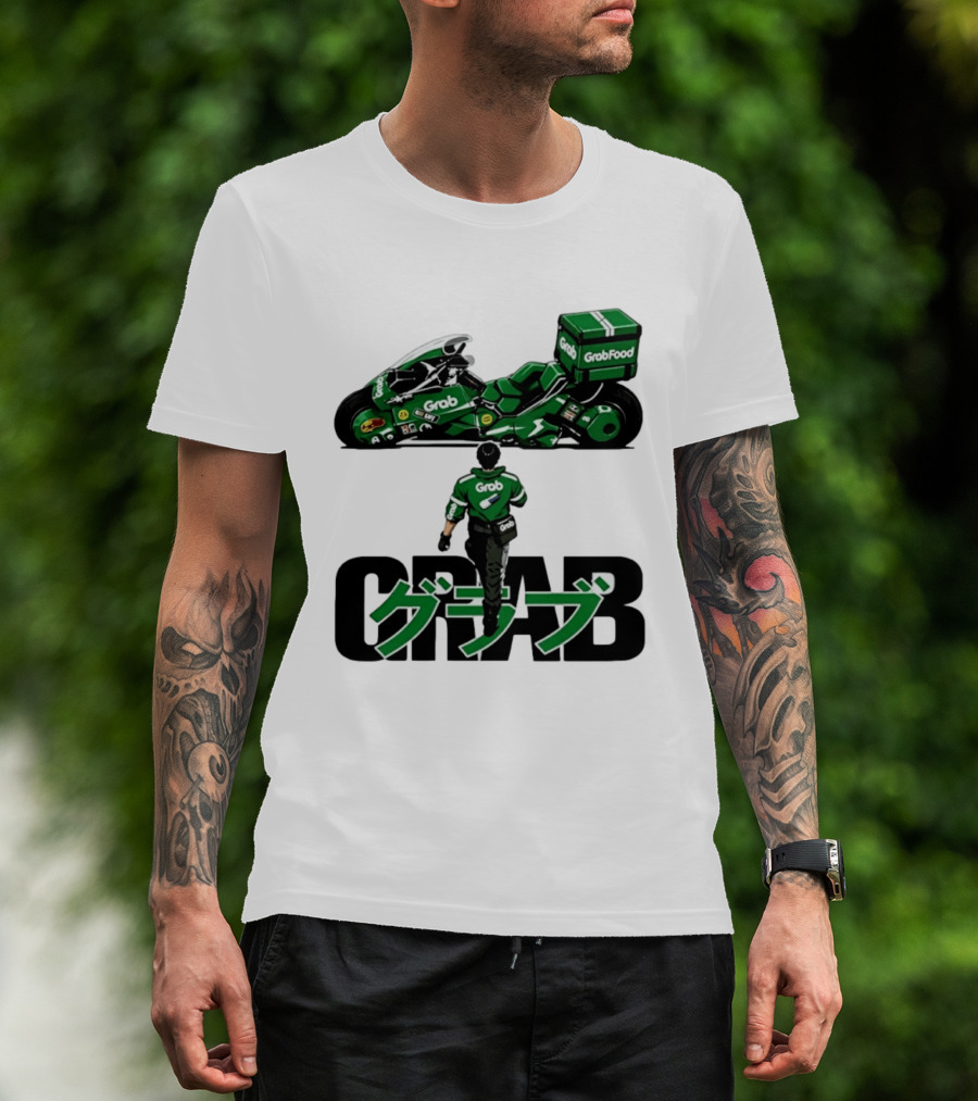 GrabFood Rider Akira Tribute Motorcycle Graphic Kanji T-Shirt