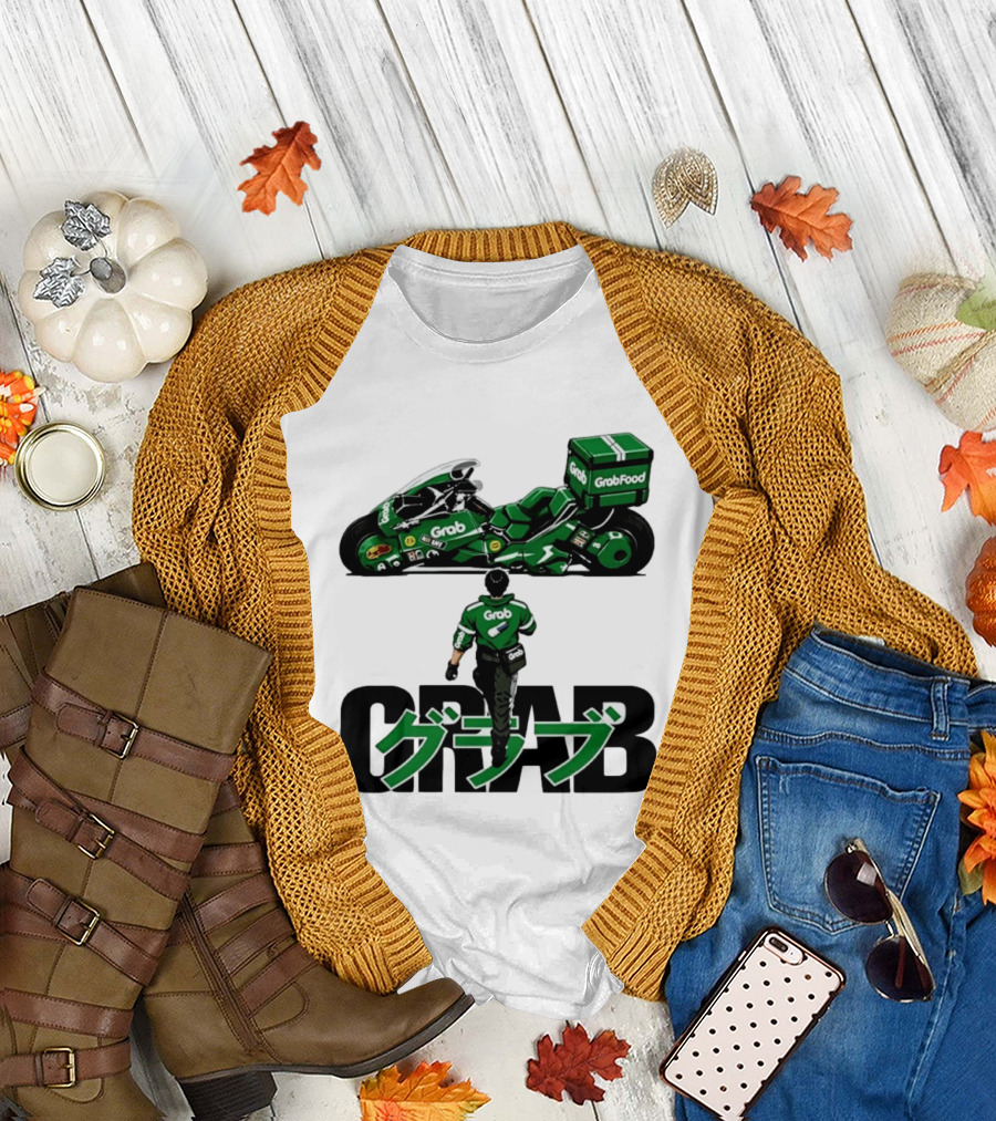 GrabFood Rider Akira Tribute Motorcycle Graphic Kanji T-Shirt