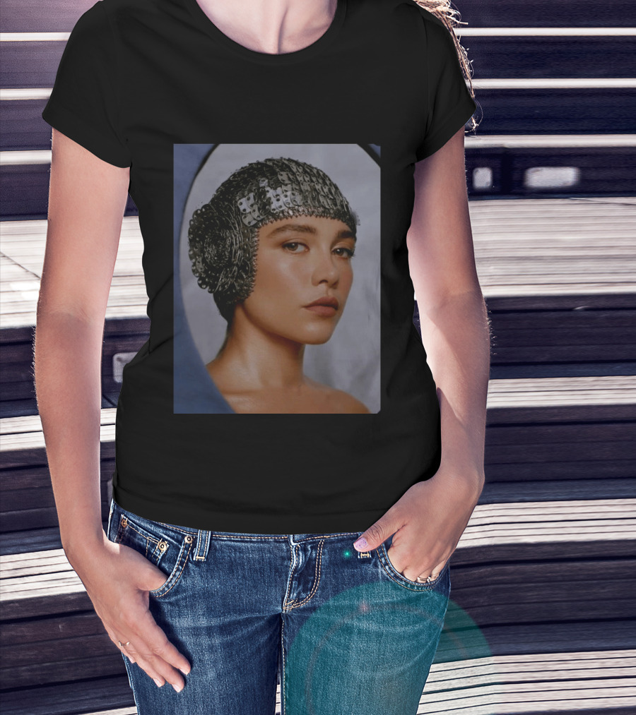 Florence Pugh Stuns On Vanity Fair With Elegant Chainmail Headpiece T-Shirt
