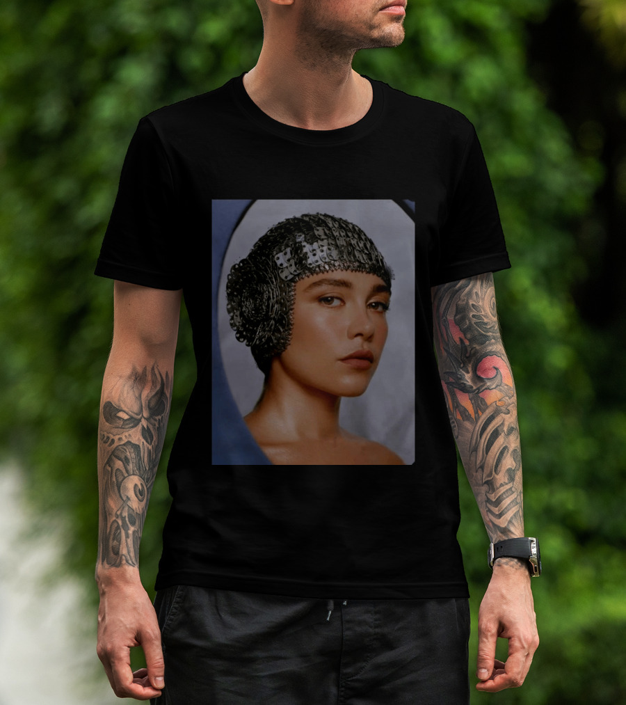 Florence Pugh Stuns On Vanity Fair With Elegant Chainmail Headpiece T-Shirt