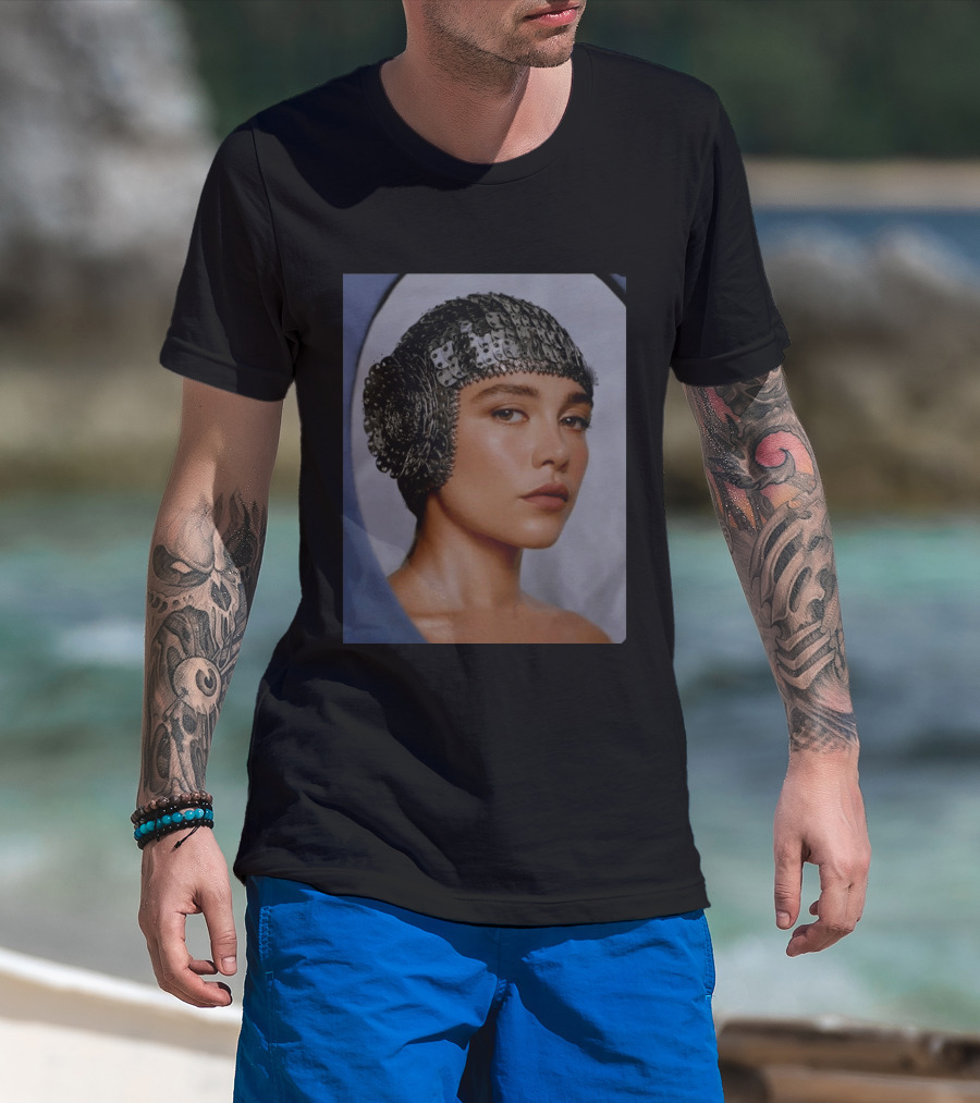 Florence Pugh Stuns On Vanity Fair With Elegant Chainmail Headpiece T-Shirt