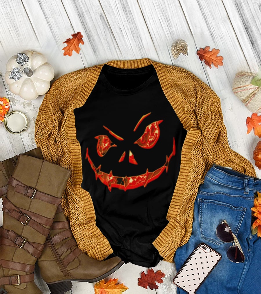Halloween Evil Pumpkin Face Spooky Grinning Jack O'Lantern T-Shirt