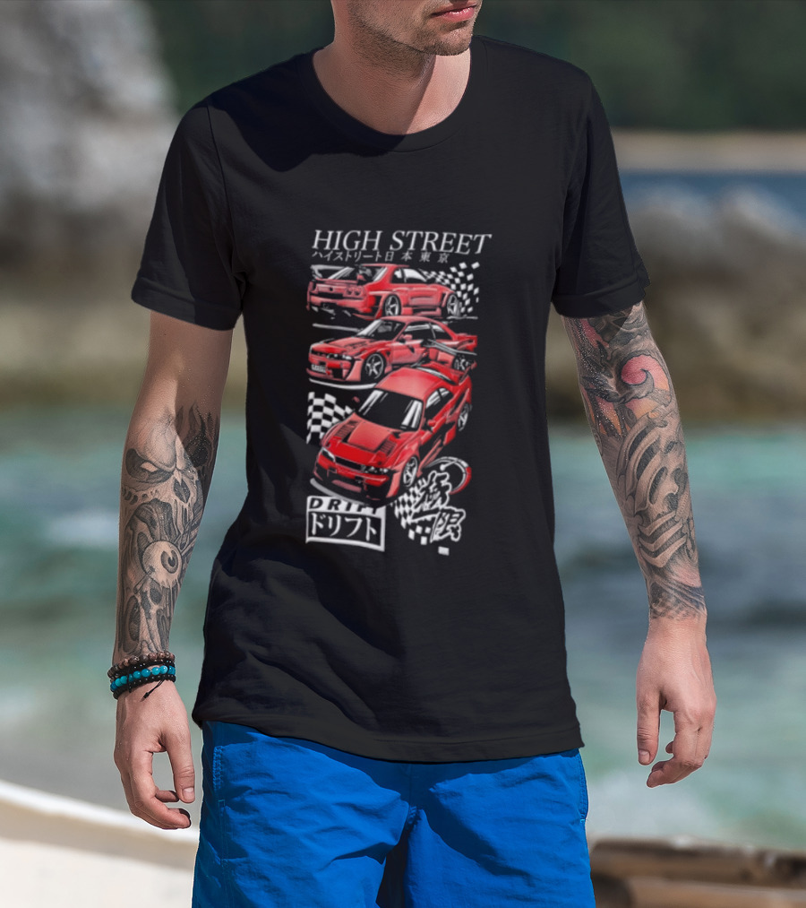 High Street Tokyo Drift Japanese Red Drift Cars T-Shirt