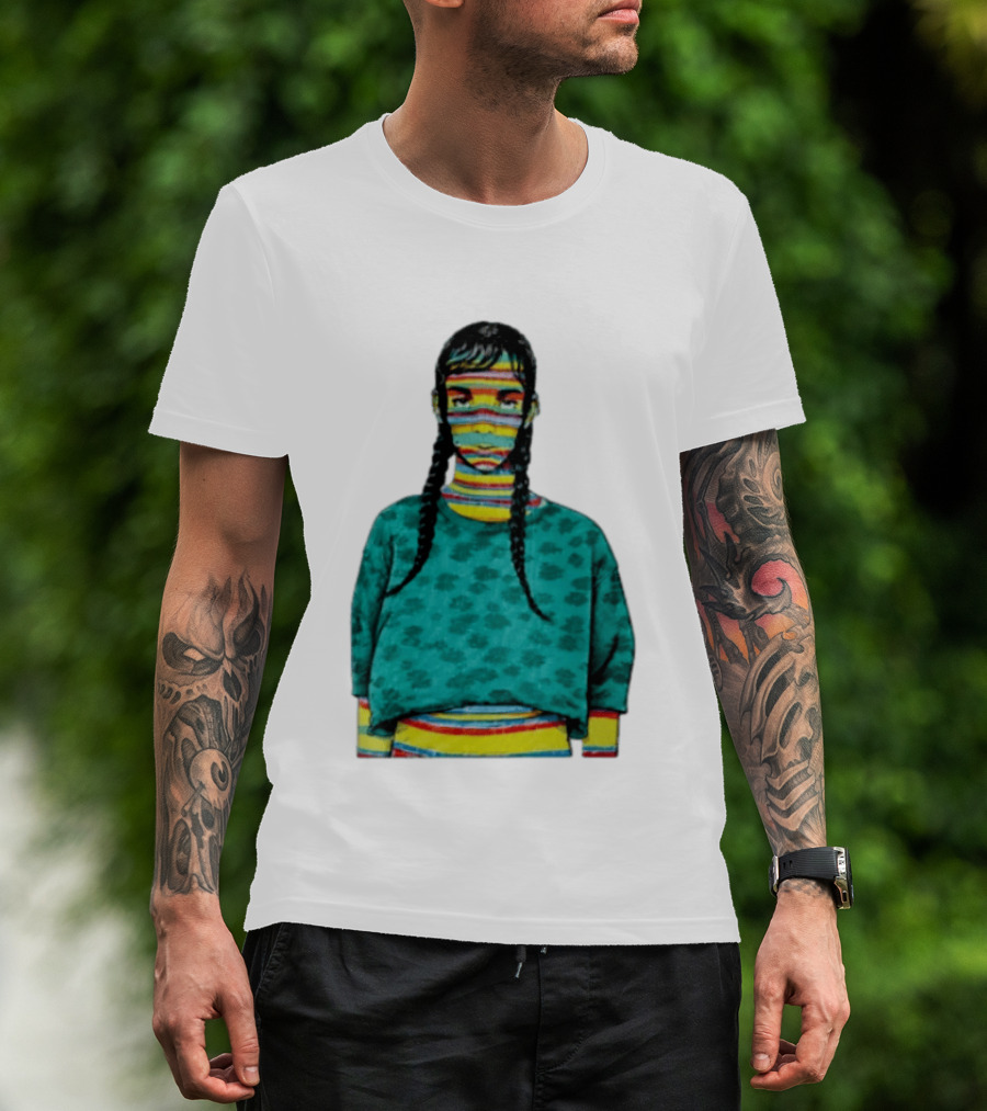Sicko Last Spring Japan Kai Cenat Striped Face And Braids T-Shirt