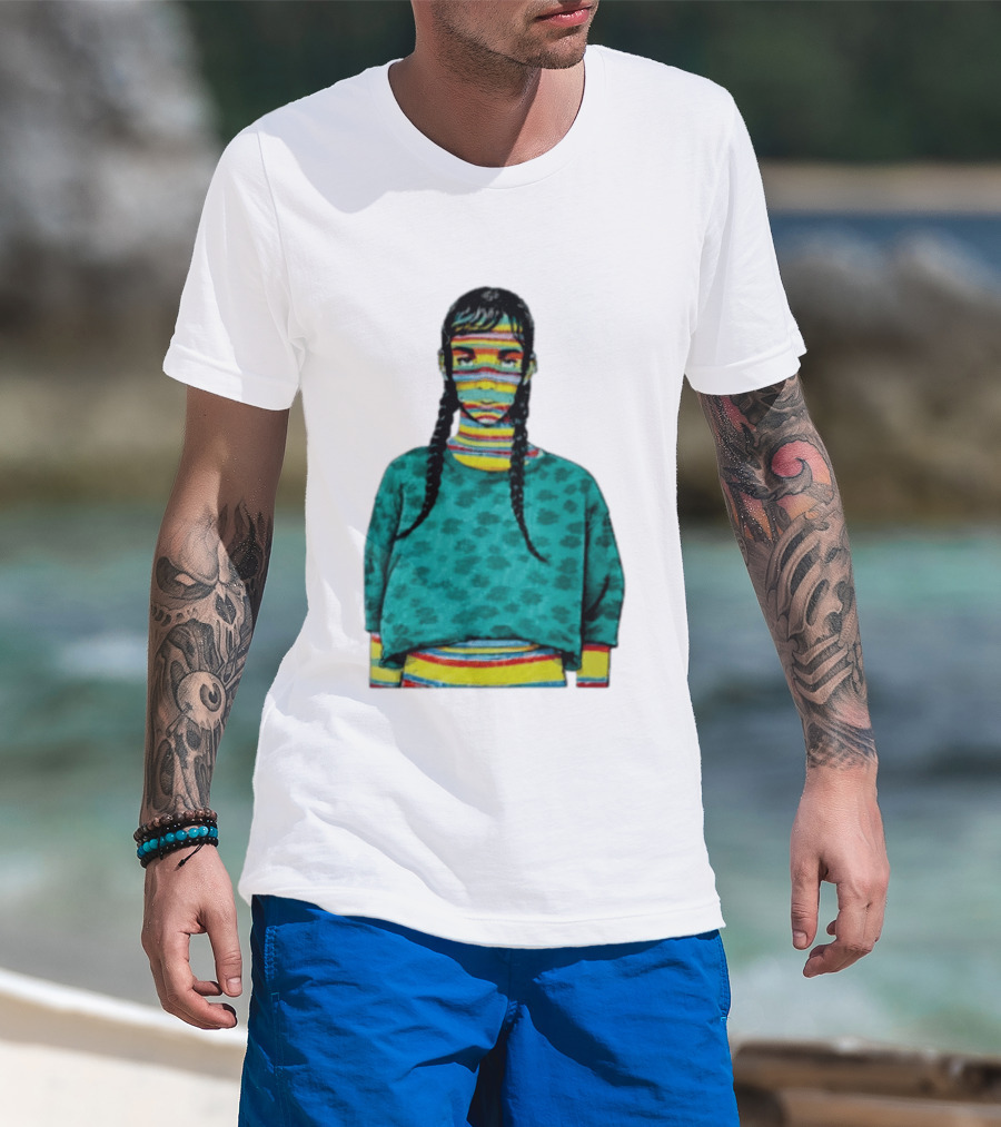 Sicko Last Spring Japan Kai Cenat Striped Face And Braids T-Shirt