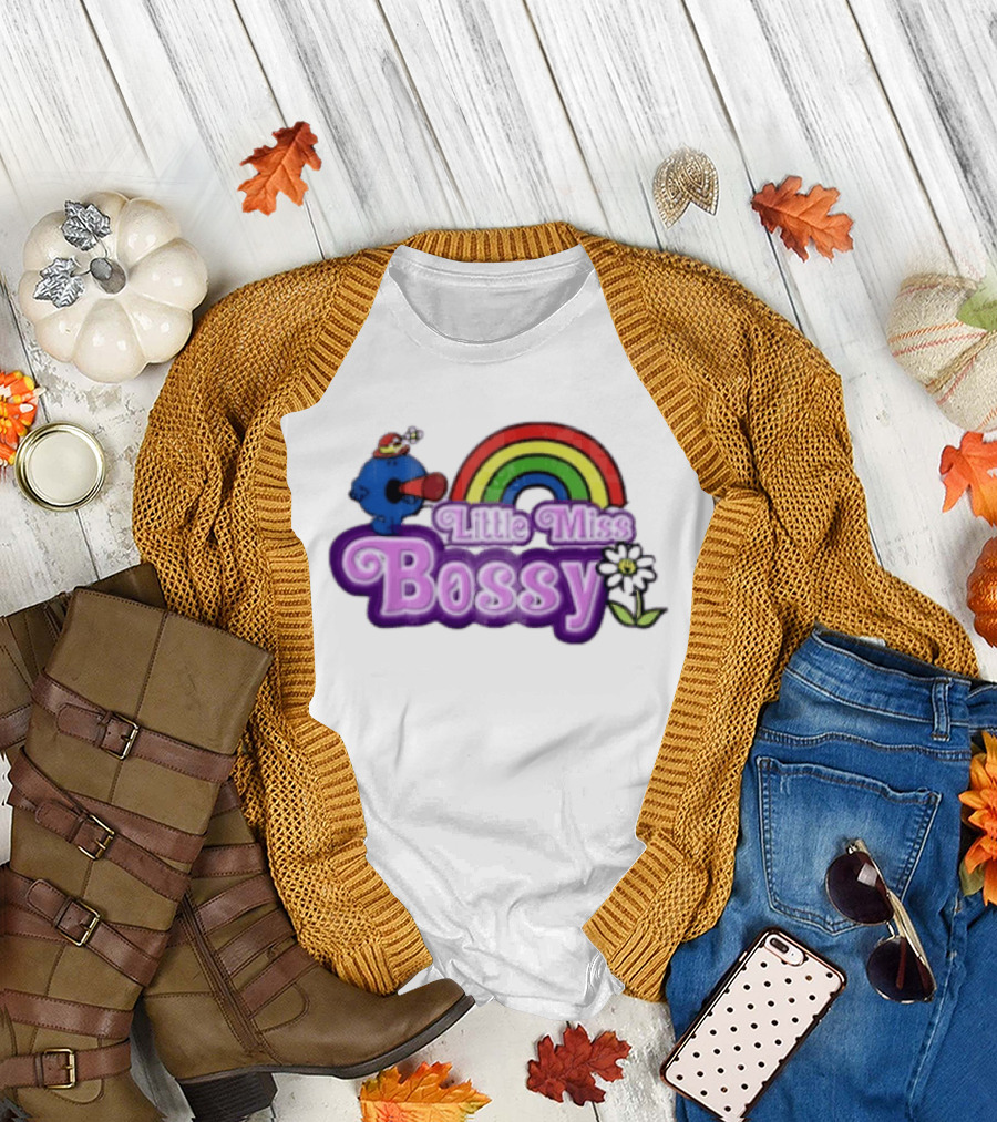 Little Miss Bossy Rainbow With Flower And Megaphone T-Shirt