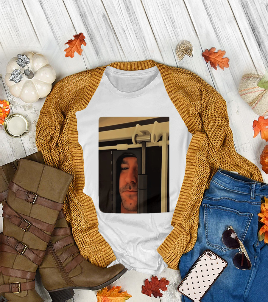 Man Peeking Through Door Face Hidden Observation Doorway T-Shirt