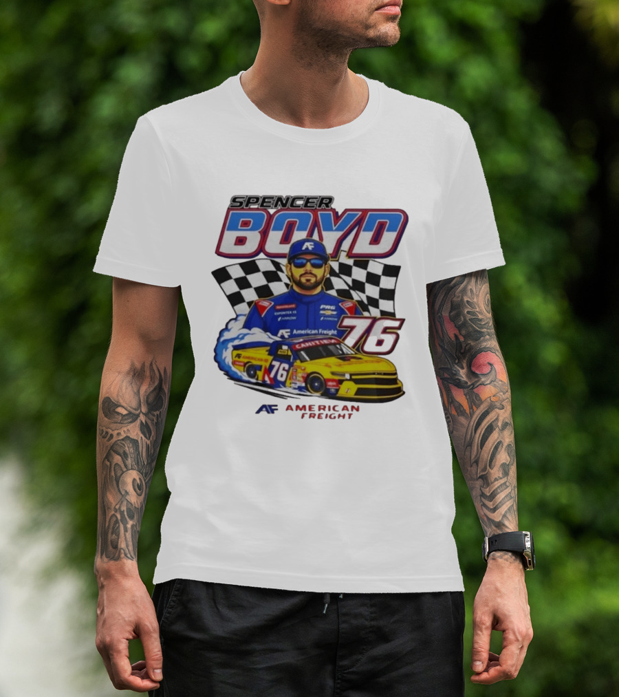 Spencer Boyd 76 American Freight Racing Car Checkered Flag T-Shirt