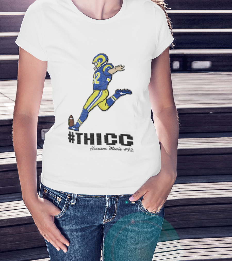 #THICC Harrison Mevis 92 Pixel Football Player In Blue And Yellow Uniform T-Shirt