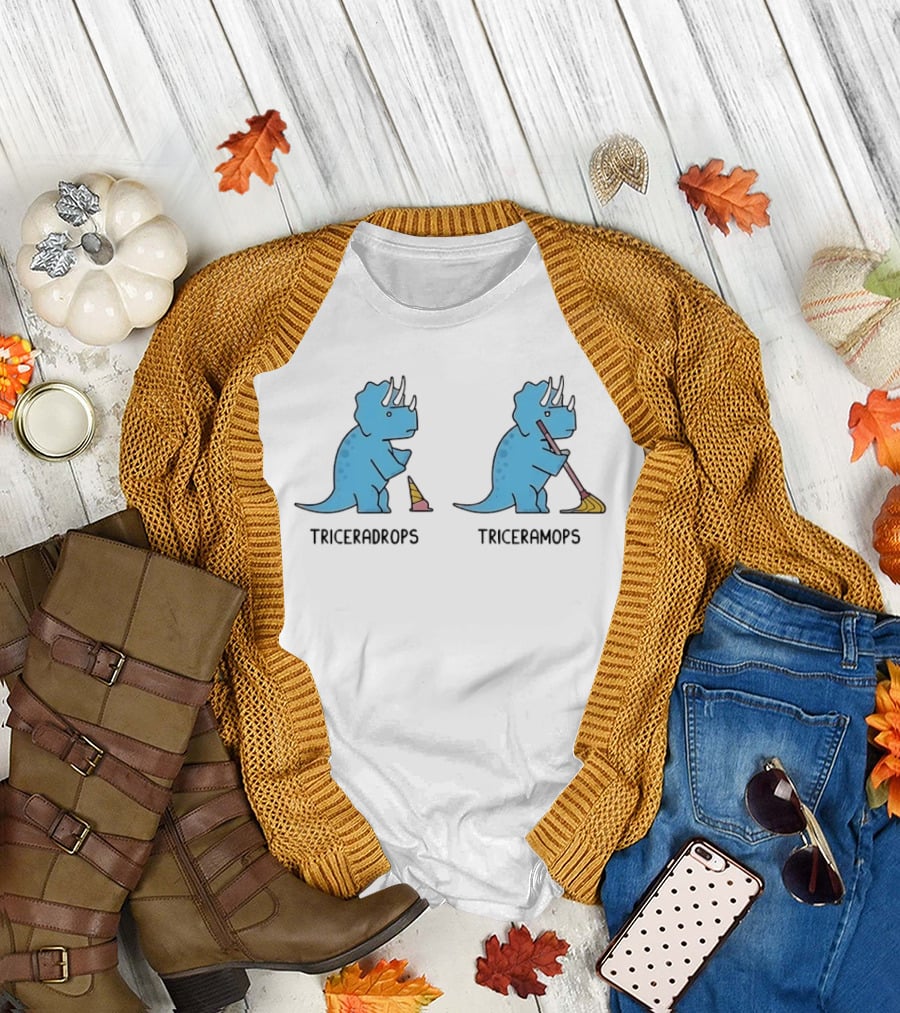 Triceradrops Triceramops Dinosaur Humor Ice Cream Cleaning Cartoon T-Shirt