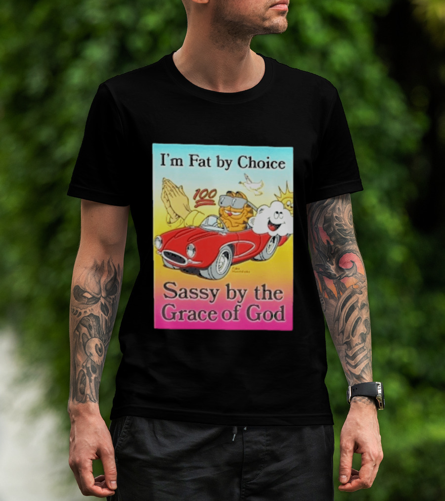 I'm Fat By Choice Sassy By The Grace Of God Cartoon Cat In Red Car Emoji T-Shirt