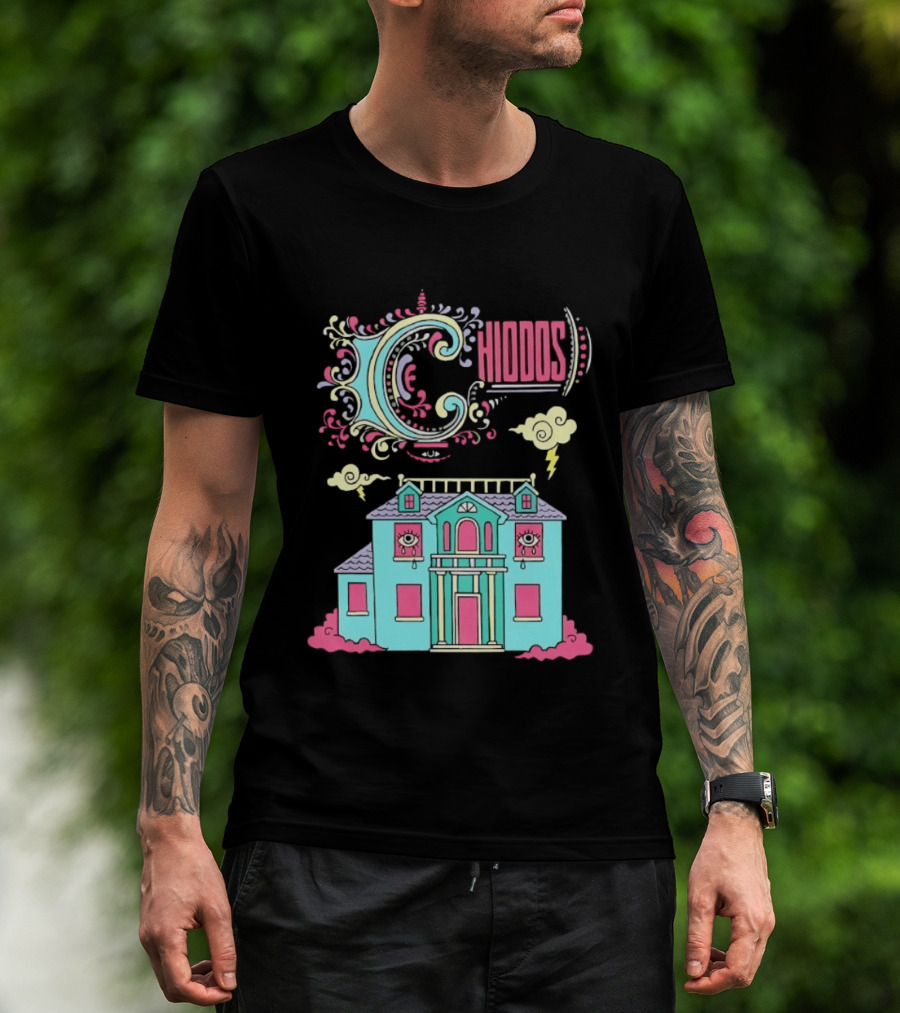 Chiddos House Whimsical Surreal Crying Eyes House Clouds Lightning T-Shirt