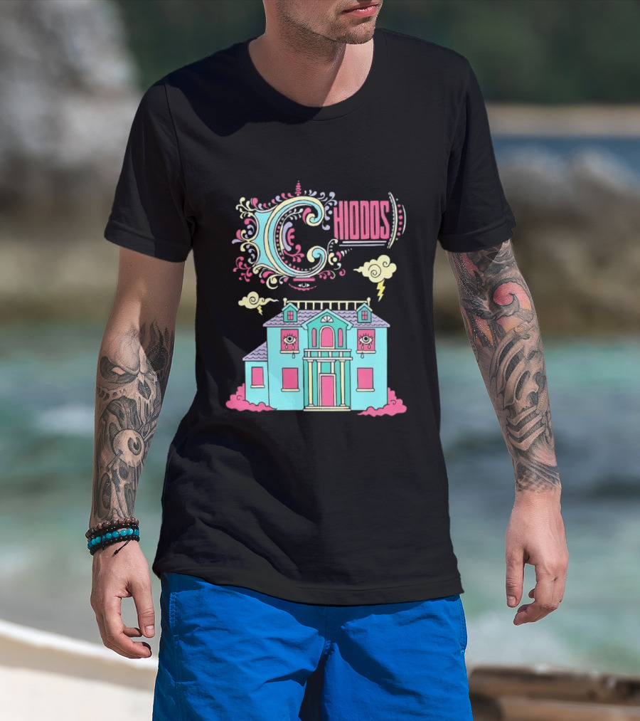 Chiddos House Whimsical Surreal Crying Eyes House Clouds Lightning T-Shirt